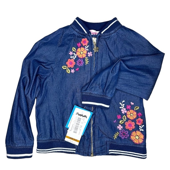 NWT Flapdoodles Blue Jean Jacket with Floral Embroidery - Picture 1 of 1